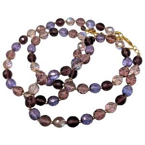 Joan Rivers Beaded Long Necklace Faceted Pinks Purples Gold Tone Signed 35 inch
